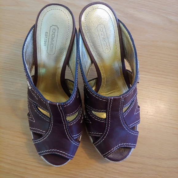 Coach Zeena Leather Espadrilles Platform Mule Heel Size 6 - Picture 3 of 5